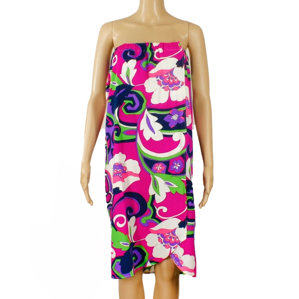 Vintage 60s Bright Neon Psychedelic Abstract Floral Wrap Cover Dress Skirt